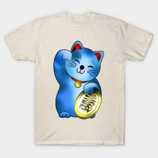 Blue maneki lucky cat with coin T-Shirt